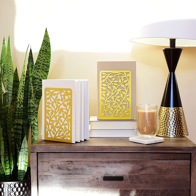 CNK Book Ends Bookends for Decorative Books Holder Bookend Shelves End Hold Heavy Duty Holders Stoppers Metal Stopper Cute Boho Bookshelf Holds Cookbook Office Home Set of 2 Bookends Pair Gold