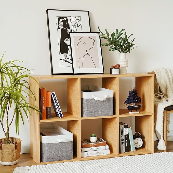 GRANNY SAYS Storage Baskets for Shelves, Closet Organizer Bins, Clothes Storage Bins with Metal Frame, Large Baskets for Organizing and Storage, Collapsible, Gray&White, 2-Pack