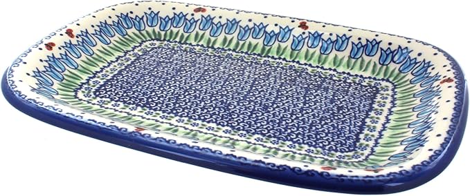 Blue Rose Polish Pottery Garden Tulip Medium Rectangular Serving Platter