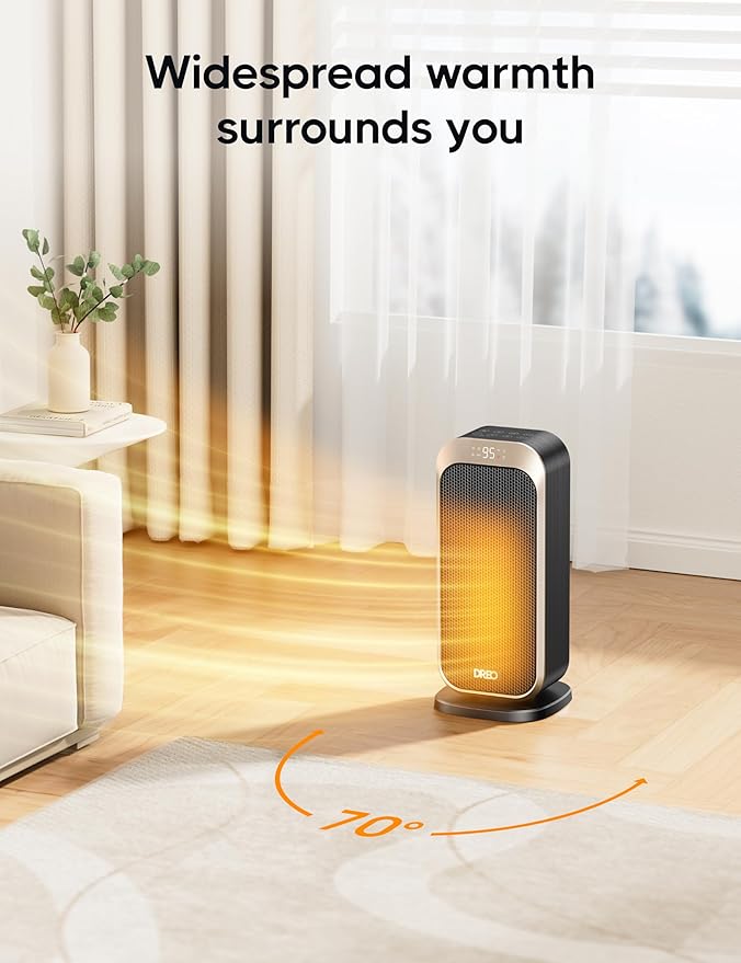 Dreo Space Heaters for Indoor Use, 1500W Portable Electric Heater with Remote and Thermostat, PTC Ceramic, Safety Heat with 70° Oscillation for Bedroom Office Home, Quiet, 12H Timer