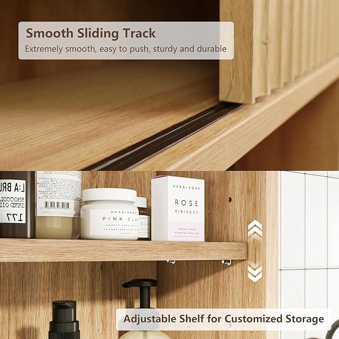 Bathroom Wall Cabinet Above Toilet Storage，Wall Mounted Storage with Adjustable Shelves, Space-Saving Modern Design for Bathroom & Laundry Room, Kitchen, Dining Room, Living Room