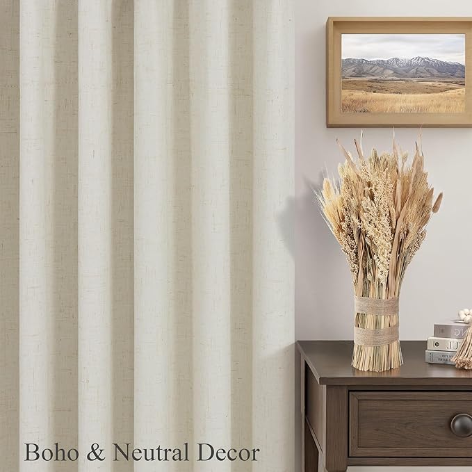 DANCURTON 80 Inch Blackout Curtains Back Tab Beige Black Out Earth Tone Primitive Curtains Thermal Insulated Custom Drapes for Living Room Bedroom 2 Panels Pleated Curtains 80 Inch Long 52x80 Length