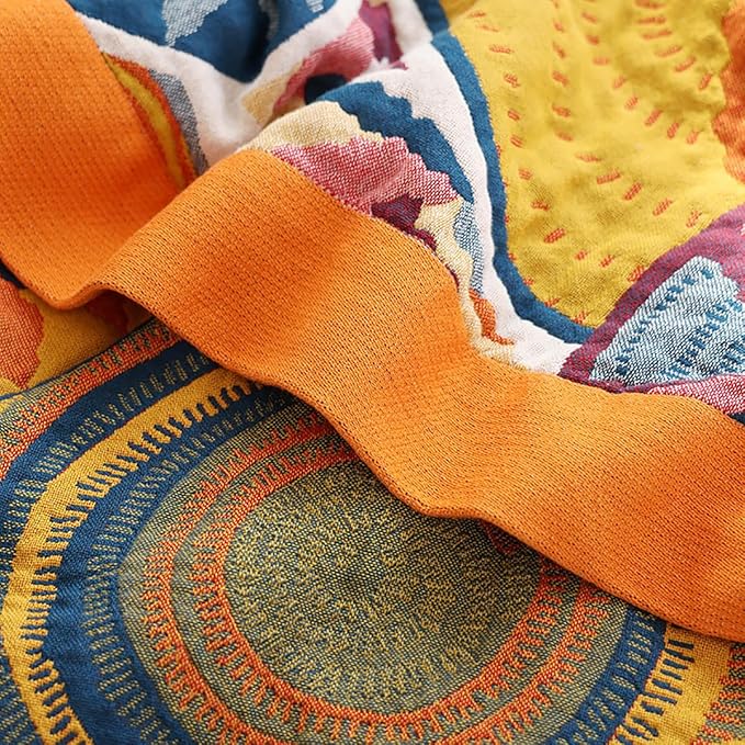 Boho Muslin Blanket for Adults 4-Layer Gauze Twin Size Soft Cozy 100% Cotton Summer Cooling Blanket Floral Decor for Sofa Bed Coverlet Both Sides (Boho Stars, Twin 60 x 80 in)