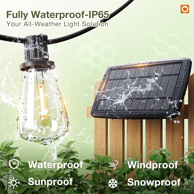 addlon 102(96+6) FT Solar String Lights Waterproof,Patio Light Solar Powered with Remote & USB Port 3 Modes, 30+2 LED Shatterproof Bulbs Outdoor Lighting for Camping Backyard Garden