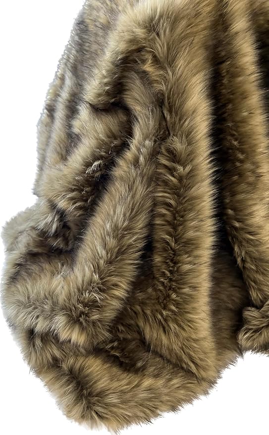 Brown Faux Fur Throw Blanket and Bedspread Caramel and Coffee Colors, Realistic Faux Brown Wolf - Light & Dark Brown Faux Fur - Luxury Throw Blanket, Made in USA, 16406