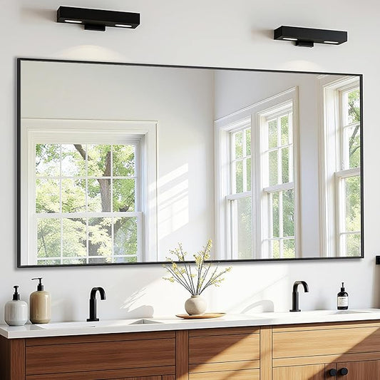 Bathroom Mirror 55" x 30", Large Rectangle Wall Mirror, Black Metal Frame Wall Mounted Mirrors for Bathroom, Vanity, Bedroom, Entryway Decor(Horizontal/Vertical)