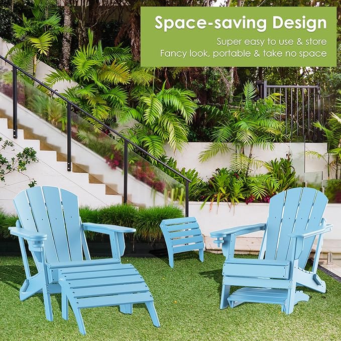 GREENVINES Adirondack-Ottoman | HDPE Plastic | Outdoor Footrest | All Weather | Foot Rest | Foot Stool | Arctic | for Adirondack Chair | for Patio Backyard Pool