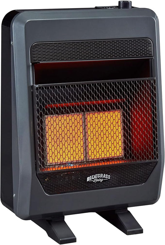 B20TNIR-BB Ventless Natural Gas Infrared Space Heater with Thermostat Control for Home & Office, 20000 BTU, Heats Up to 950 Sq. Ft., Includes Wall Mount, Base Feet, and Blower, Black