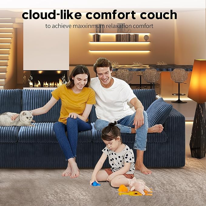 157.5" 4-Seater Cloud Sofa,Modular Sectional Couch,Modern Deep Seat Upholstered Couches with Plush Corduroy Fabric for Living Room Furniture,Bedroom and Apartment,No Assembly Required,Blue