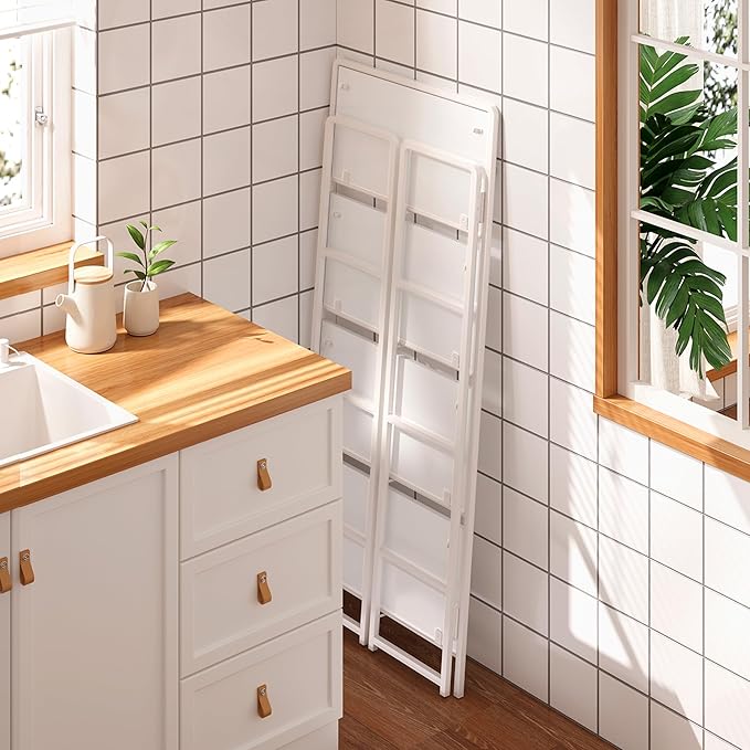 4NM No Assembly Foldable Bookshelf, 4-Shelf Collapsible Bookcase Storage for Small Spaces, 54" H, All White