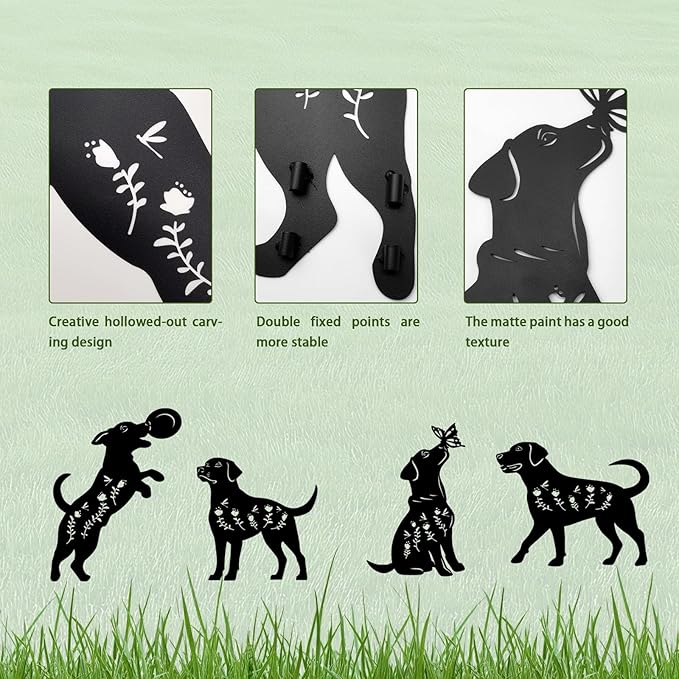 4 Pack Dog Metal Garden Decorative Stakes, Weather Proof Puppy Silhouette Statues for Yard, Patio,Outdoor Decor for Dog Lovers and Pet Owners