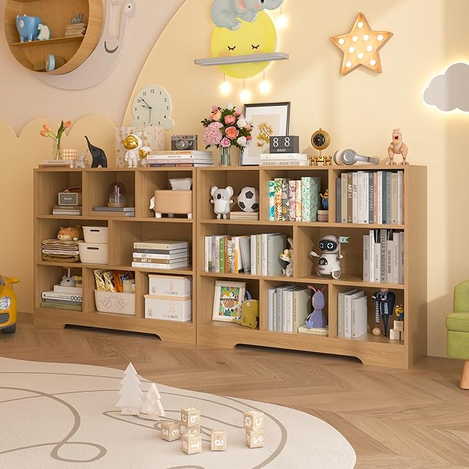 Book Shelf Set of 2, 8 Cubes Storage Organizer, Freestanding Wooden Bookshelf Cube Shelf for Bedroom, Living Room, Home Office, 3-Tier Open Bookshelf Wooden Bookcase