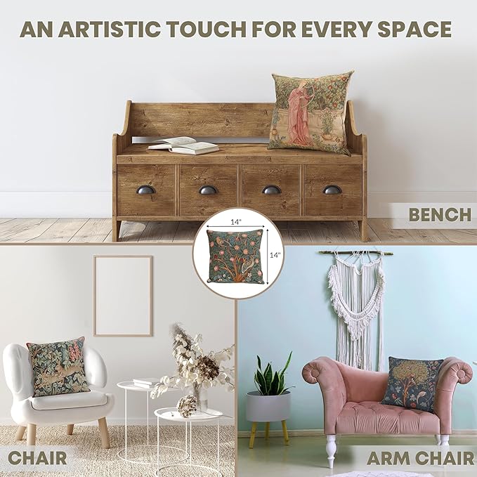 Charlotte Home Furnishings Decorative Tapestry Pillow Cover 14x14 in, Le Pic Vert Couch Throw Pillow Cover, French Country Square Cushion Cases for Living Room Home Decor, Soft Cotton Jacquard Woven