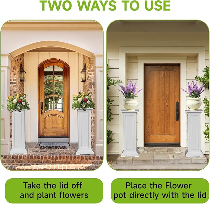 EFU 36'' Tall Planters Outdoor Set of 2 Resin Planter,Modern Design Garden Bed, Built-in Drainage,for Patio Backyard Weddings Events Home Decor,Crack-Resistant,All-Weather Durability(Ashen)