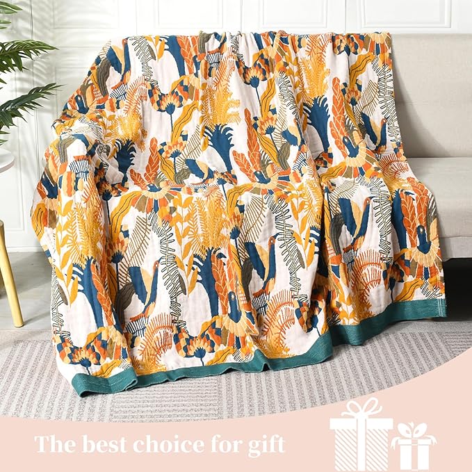 Boho Throw Blanket for Bed - 100% Pure Cotton Ultra Soft Rustic Quilt - Farmhouse Decor Bed Blankets, All Season Rustic Throw for Sofa Couch Chair(91''x 98'', Floral Bird)