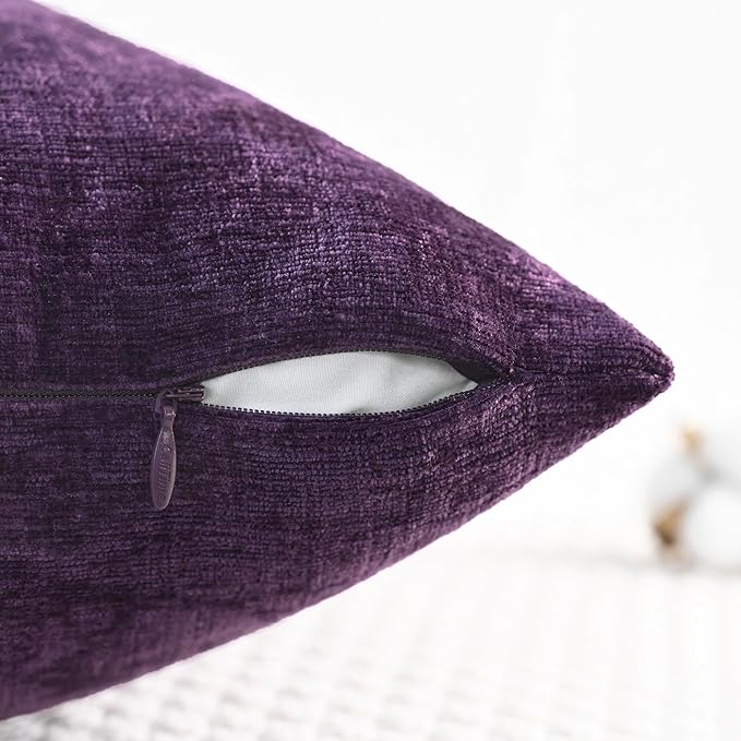 CaliTime Throw Pillow Covers Decorative 24 X 24 Inches Pack of 2 Cozy Chenille Cushion Cases for Couch Sofa Bed Living Room Home Plum Purple