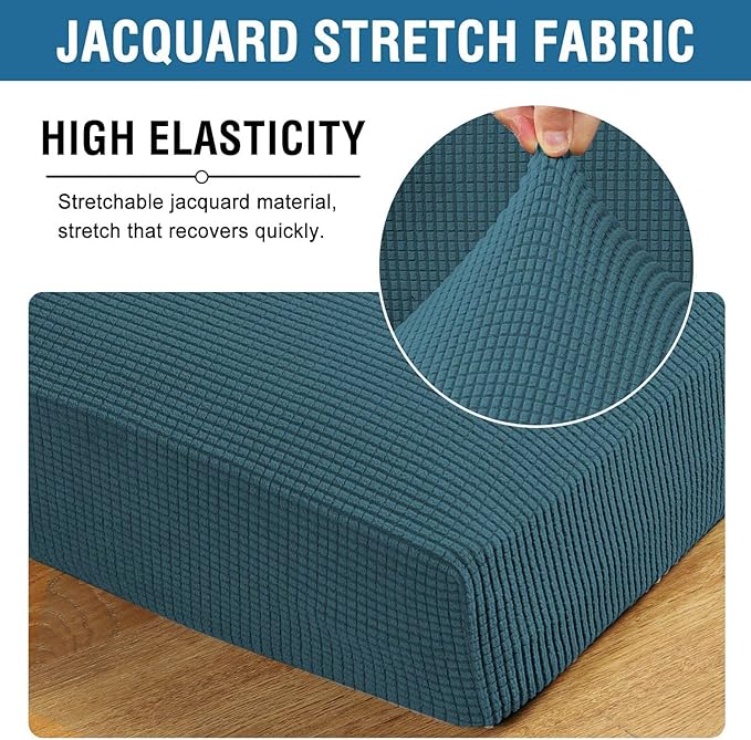 H.VERSAILTEX Super Stretch Individual Seat Cushion Covers - Sofa & Couch Cushion Slipcover Sets - Thick Jacquard Textured Twill Fabric (3 Piece XL Sofa Cushion Covers, Deep Teal)