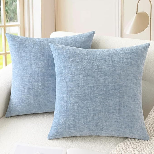 CaliTime Throw Pillow Covers Decorative 24 X 24 Inches Pack of 2 Cozy Chenille Cushion Cases for Couch Sofa Bed Living Room Home Baby Blue