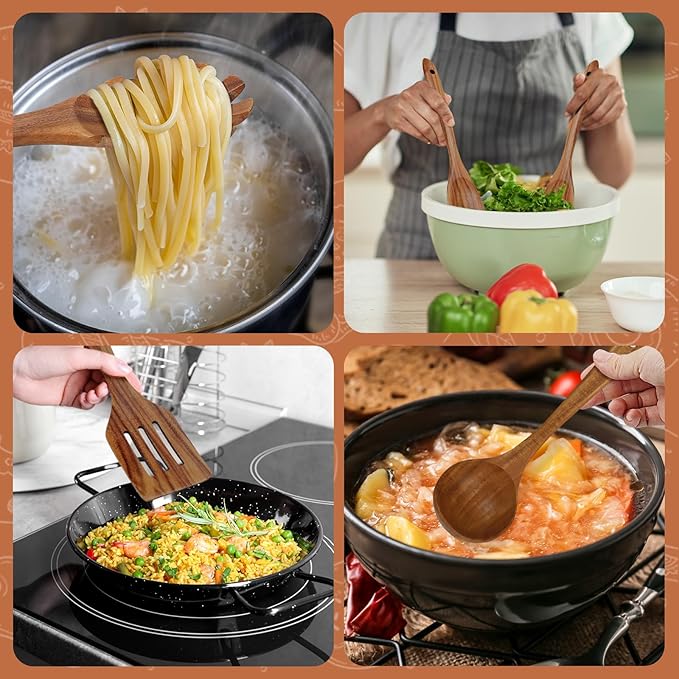 comfoyar Teak Wooden Spoons for Cooking, 10 Pieces Kitchen Cooking Utenails Set with Spatula and Ladle, Heat Resistant Kitchen Cookware for Nonstick Pan