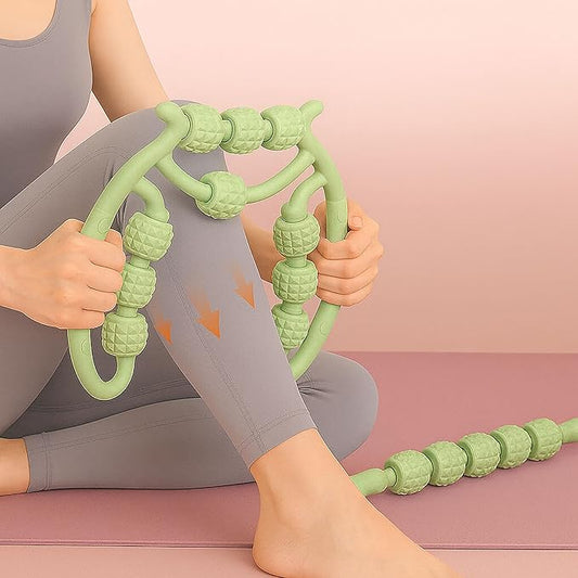 10 Roller Circular Leg Massager with Bonus Massage Stick – Manual Back & Leg Rollers, Relajador de Piernas Set, Circular Leg Clamp Roller for Neck, Arms & Legs (Green)