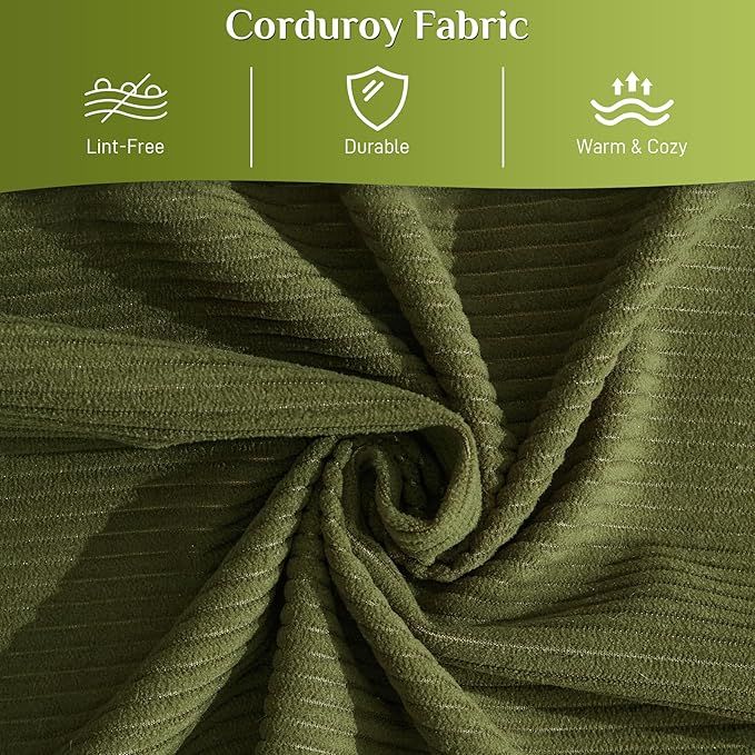 80.3" Convertible Sleeper Sofa Bed with Cylindrical Pillow, Corduroy Folding Mattress Couch with Fixed-Shape Frame, Modular Floor Sofa Lounge Couch for Living Room Bedroom Lounge, Green