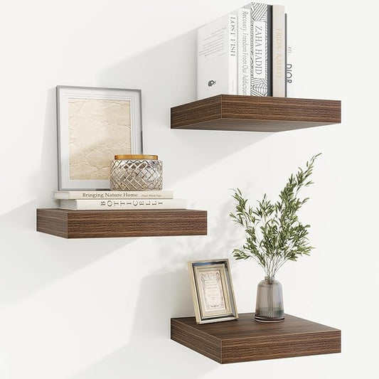 fuqing Floating Shelves for Wall, Bathroom Shelf Wall Mounted for Storage, Shelves with Invisible Bracket for Bedroom, Kitchen, Living Room, Farmhouse Small Book Shelf, 6.5 Inch Set of 3, Walnut
