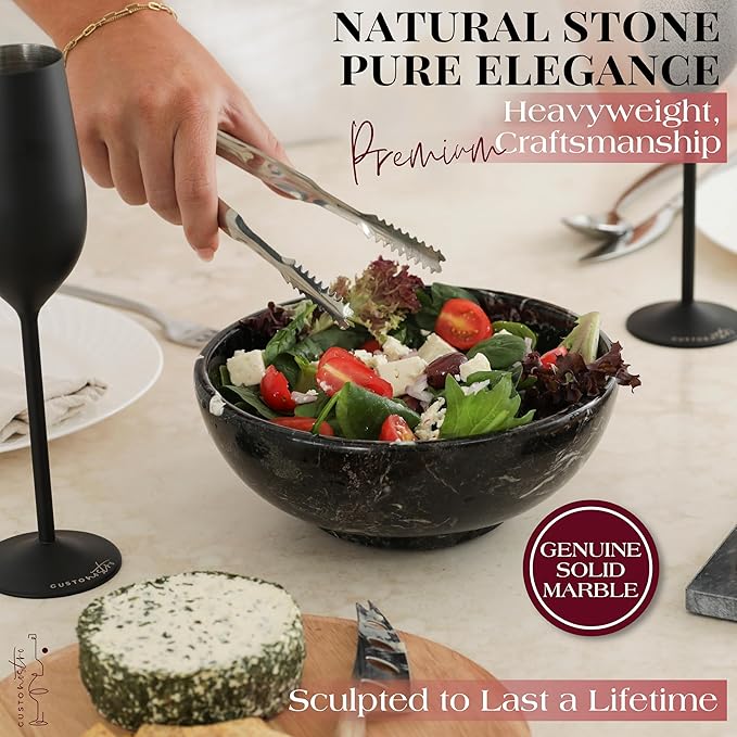 Gusto Nostro 8" Luxury Black Marble Decorative Bowl for Coffee Table - Elegant Modern Fruit Bowl for Kitchen Counter - Heavy Stone Entryway Catch all for Keys, Jewelry, Potpourri Holder Centerpiece