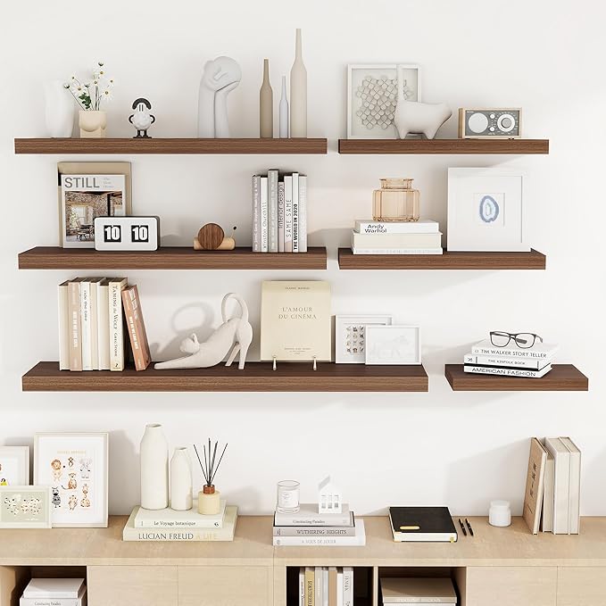 16 Inch Floating Shelves, 16"x9.25"x1.5" Inch Deep Floating Shelves for Wall, Wooden Shelves for Bathroom, Bedroom, Living Room, Walnut