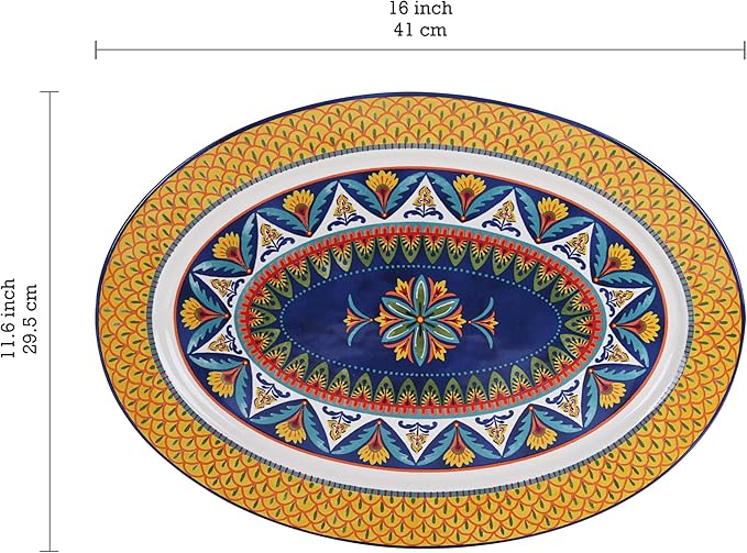 Bico Havana 16 plus 14 inch Oval Platters Set, Set of 2, Microwave and Dishwasher Safe, for Serving Fish, Chicken, Turkey