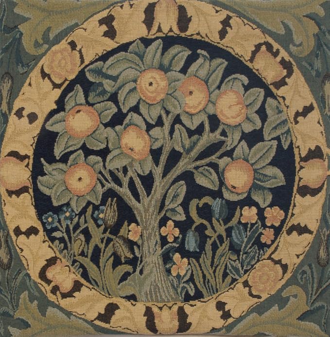 Charlotte Home Furnishings Throw Pillow Covers, Decorative Boho Pillow Covers for Couch, Living Room, Orange Tree Square Cushion Cases 14x14 in, European Cotton Jacquard Woven for Cozy Bedroom Decor