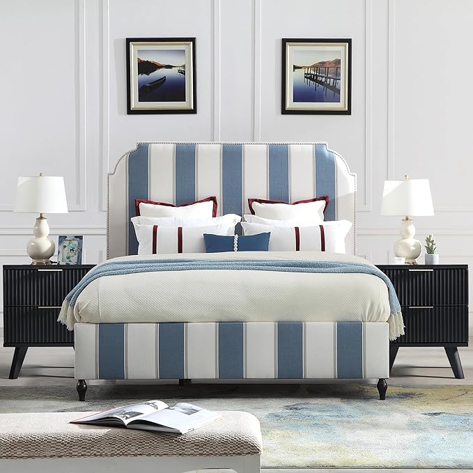 Fluted Nightstand Set of 2, Mid Century Modern 2 Drawer Dresser for Bedroom, Small Dresser Night Stand Side Table End Table with Wood Fluted Drawer Storage for Bedroom Closet(Black)