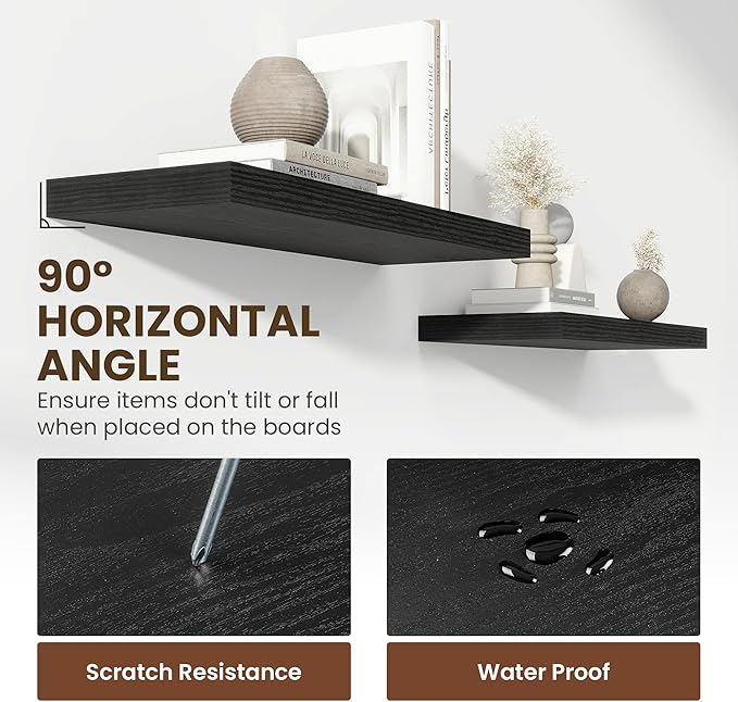 55 Inch Floating Shelves, 12 Inch Deep Floating Shelves for Wall, Floating Shelf with Invisible Brackets, Deep Shelves for Bathroom, Bedroom, Living Room, 1 Pack, Black