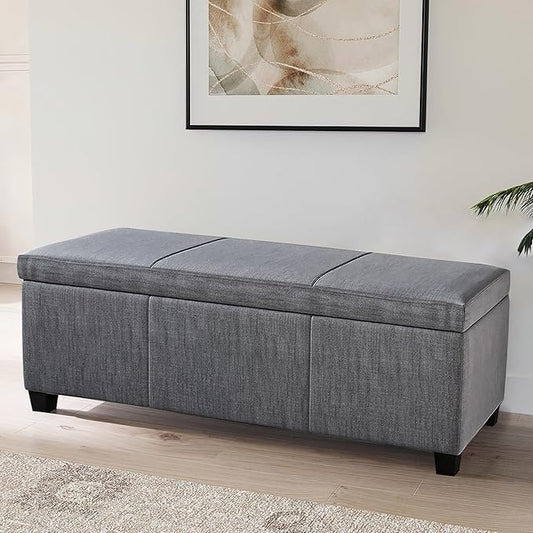BELLEZE Storage Ottoman, 47 Inch Bench Bedroom Bench with Safety Close Hinge, Extra Long Ottoman with Storage for Living Room, Entryway, Hallway, Foot Rest, Support 300lbs - Gray