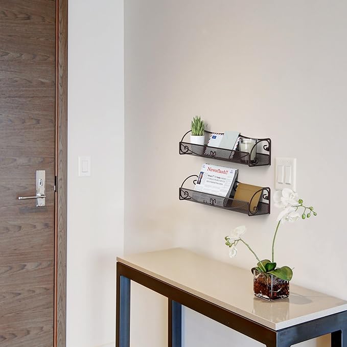 Deco Brothers Wall Mounted Single Tier Mesh Hanging Spice Rack, Set of 2, Bronze