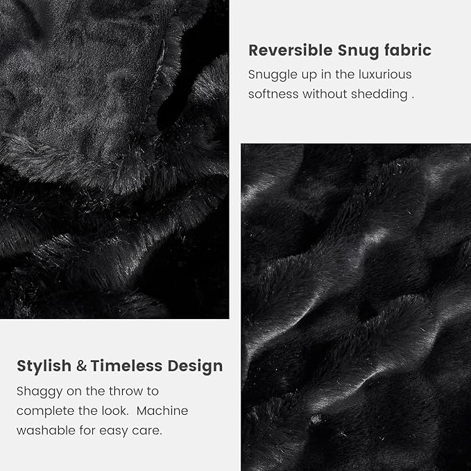 Cozy Bliss Faux Fur Throw Blanket for Couch, Fuzzy Soft Plush Thick Bubble Blanket for Sofa Bedroom Living Room, 50 * 60 Inches Black