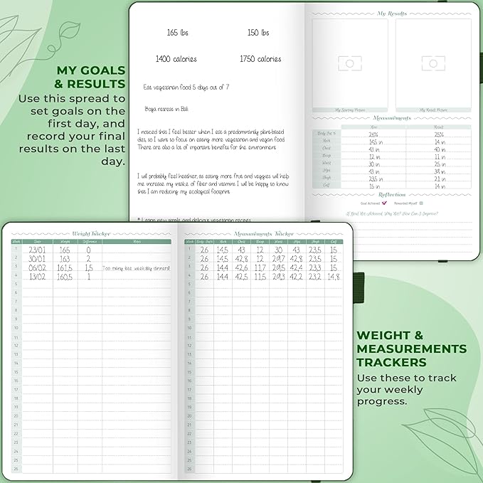 GoGirl Food Journal & Wellness Planner –– Diet & Fitness Diary – Nutrition Journal with Meal, Exercise & Weigh Loss Tracker, A5 (Forest Green)