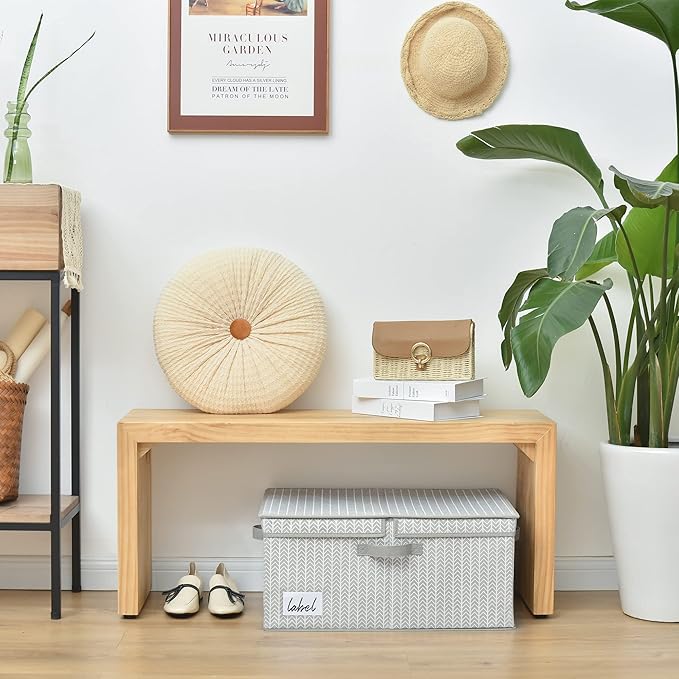 GRANNY SAYS Closet Storage Bins with lids, Fabric Storage Box with Lid, Clothes Bins Storage for Closet, Shelf Baskets for Living Room Wardrobe Shelves, Jumbo, Gray/White, 1-Pack