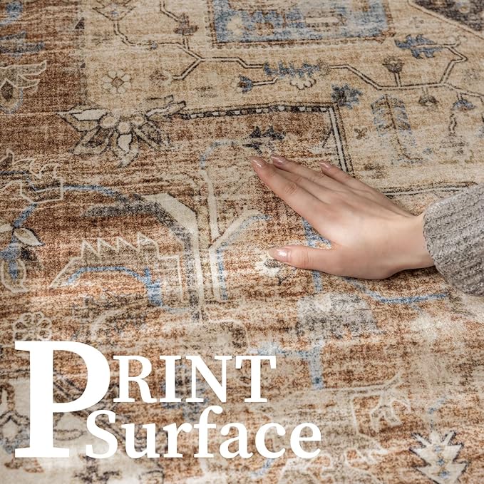 5'x7' Area Rug - Vintage Persian Medallion Design Low-Pile Faux Wool Rug, Non-Slip Backing, Machine Washable, for Living Room, Dining Room, Bedroom (Brick Red)