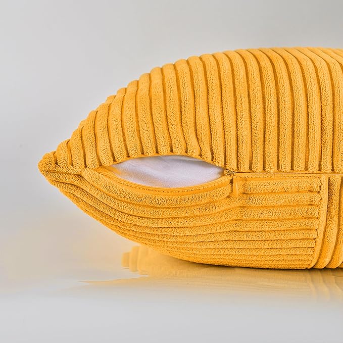 Fancy Homi 2 Packs Gold Yellow Big Decorative Throw Pillow Covers 24x24 Inch for Couch Bed Sofa, Rustic Farmhouse Boho Home Decor, Soft Corss Corduroy Patchwork Accent Square Cushion Case 60x60 cm