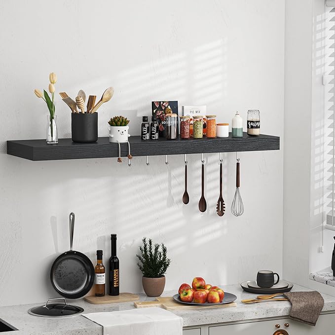 Floating Shelves - 10.3 Inch Deep Wall Shelf for Decor & Storage - Wall Mounted Display Shelving with Invisible Heavy-Duty Metal Bracket - 36" W x 10.3" D x 1.8" H - Set of 1 - Rustic Black