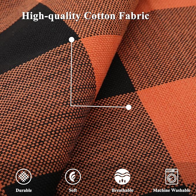 decorUhome Fall Orange and Black Decorative Throw Pillow Covers 18x18 Set of 2, Buffalo Plaid Check Farmhouse Cushion Covers with Stitched Edge for Autumn Harvest Couch Sofa Bed Home Decor