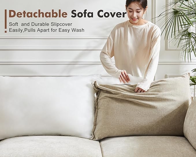 102.6" Modular Sectional Sofa, Oversized 3-Seater Couch with Removable Beige Chenille Fabric Cover, Deep Seat & High Backrest for Living Room, Office & Apartment