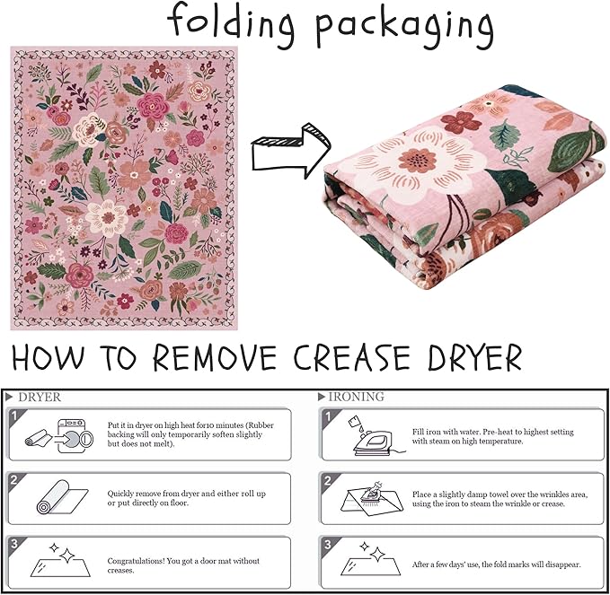 Area Rug 4x6 Rug Washable Boho Rugs Non Slip Low Pile Floral Small Carpet for Bedroom, Bedside, Kids Room, Office, Dining Room(Pink)