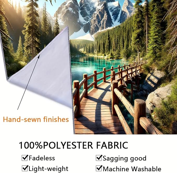 BSFHH Nature Tapestry Forest Tree Sea Cave Wall Hanging, Stream Through Rainforest Landscape Wall Art Tapestry for Bedroom Living room (Snow Scene, 110" × 87", Unframed)