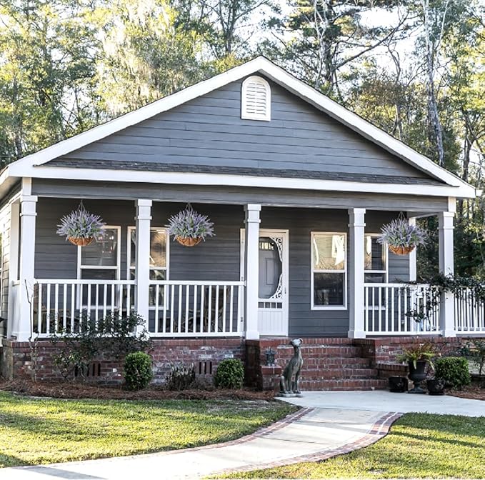 Artificial Hanging Flowers with Basket Fake Summer Lavender for Outdoor Decor, 12 Bundles Faux Purple Outside Decoration Realistic UV Resistant Plants for Porch Balcony Patio Garden Yard