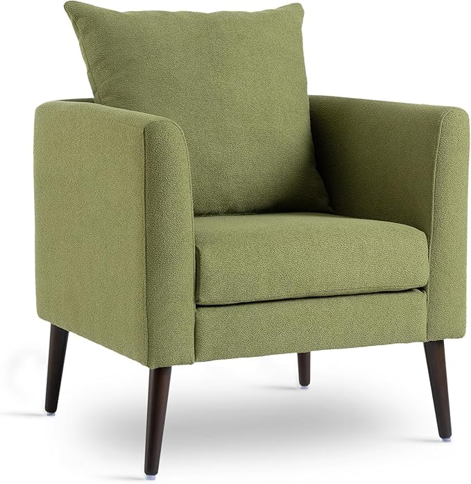 Barrel Accent Chair with Back Pillow, Large Upholstered Armchair with Solid Wood Legs Modern Reading Chairs for Living Room Bedroom