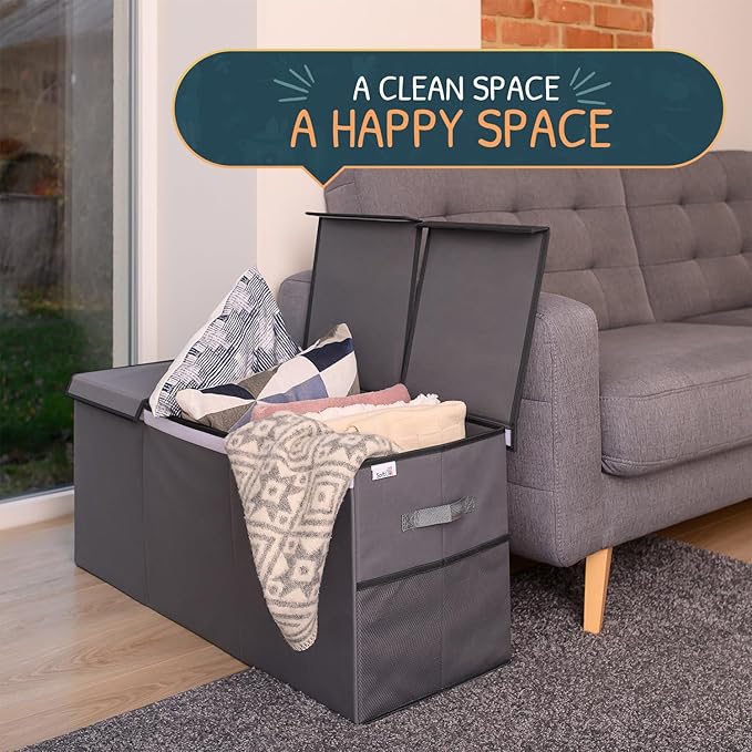 Extra Large Toy Storage Organizer with Lid - Sturdy, Collapsible Toy Chest Storage Box Design - Toys Bin with Dividers for Kids, Nursery, Bedroom, Playroom 37"x16"x14"