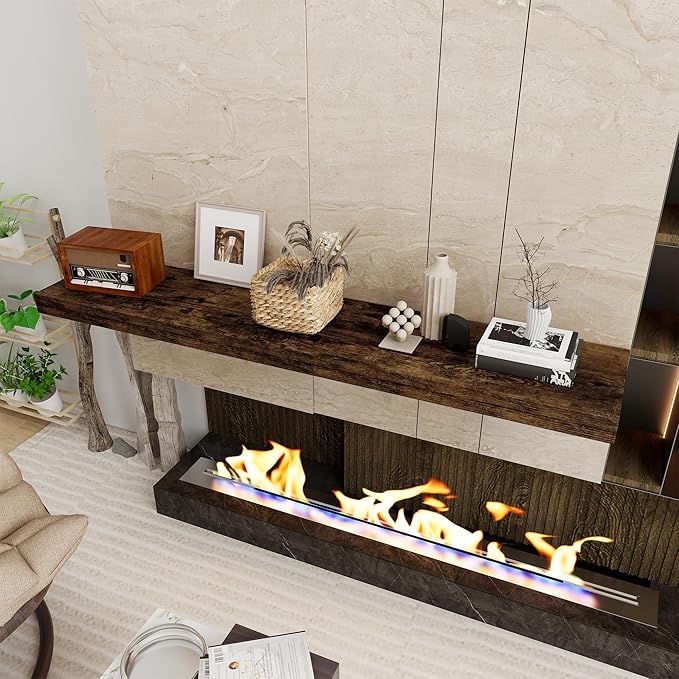 Floating Shelves 55 Inch Long, 55 x 12 Large Floating Shelf Wall Mounted, 12 Inch Wide Floating Shelves for Fireplace Mantel, 2" Thicked Storaged Shelves for Living Room, Bedroom, Rustic Brown, 1 Pack