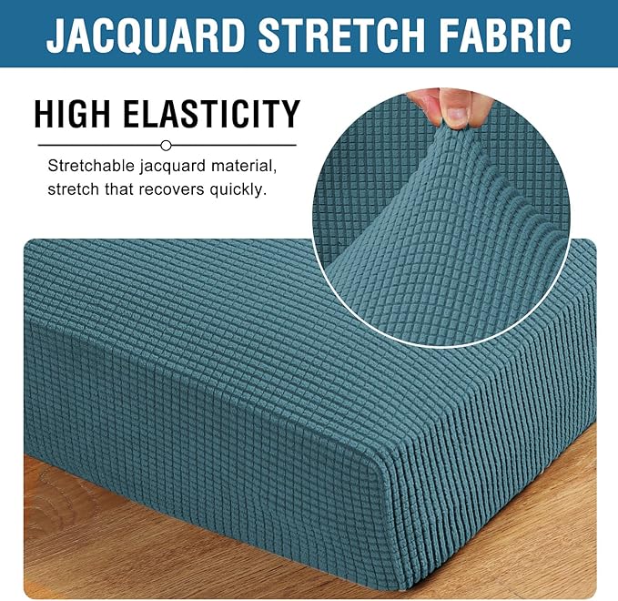 H.VERSAILTEX Super Stretch Individual Seat Cushion Covers Sofa Covers Couch Cushion Covers Slipcover Sets Thick Jacquard Textured Twill Fabric (2 Piece Large Sofa Cushion Covers, Storm Blue)