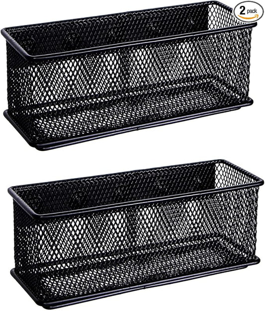 dedoot Magnetic Pencil Holder, Black Mesh Pen Organizer Strong Magnetic Storage Basket Organizes Pens, Pencils, Markers for Whiteboard, Locker, Fridge, Cubicle Desk, Offices 6.3x2.3x2.6inch,2 Pack